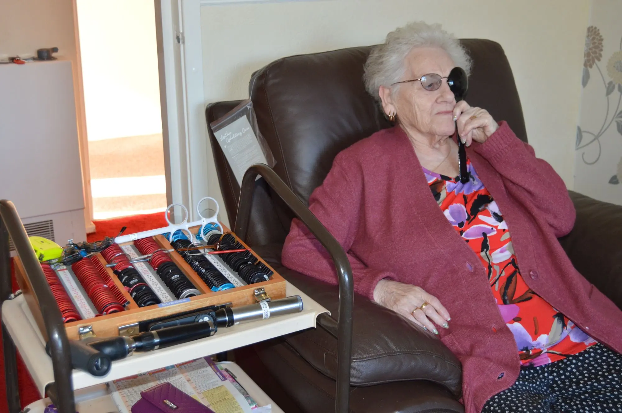 Patient having an eye test